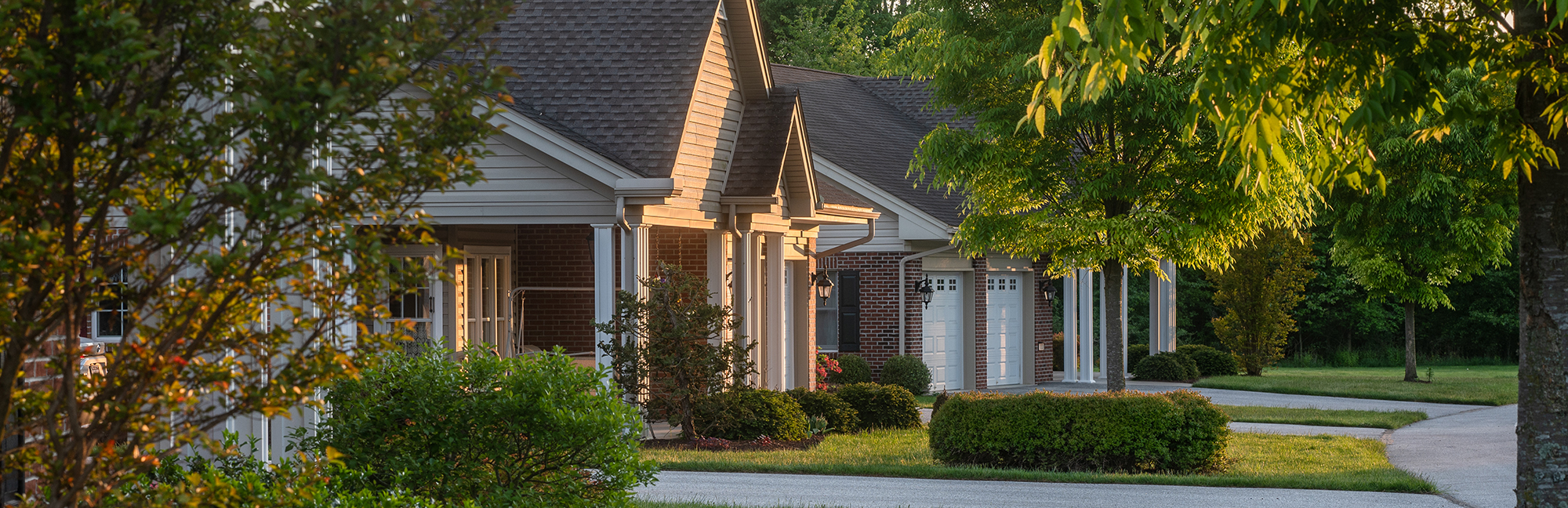 a row of houses are lined up in a retirement community