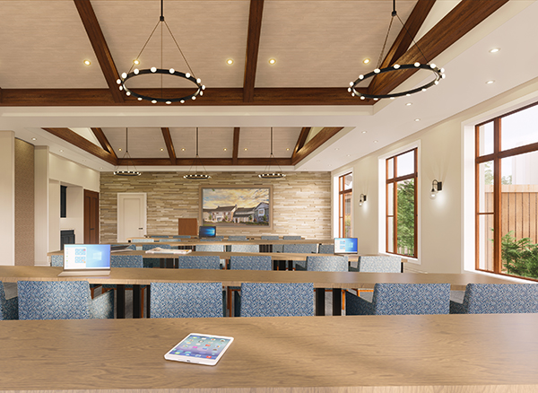 a retirement home dining room with tables and chairs